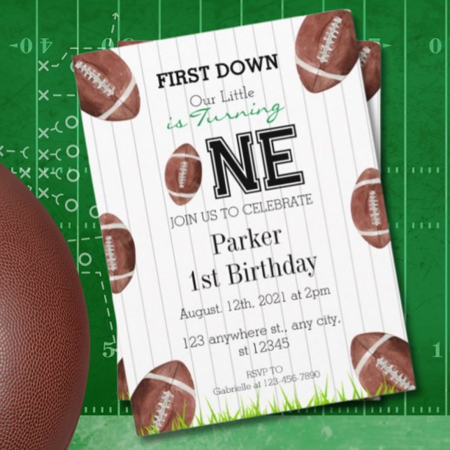 Football 1st Year Down  Birthday Invitation (Creator Uploaded)