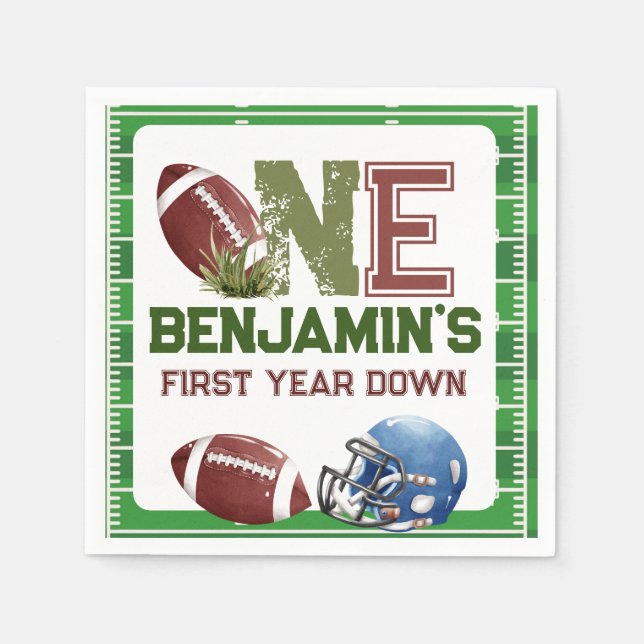 Football 1st Year Down Birthday Napkin (Front)