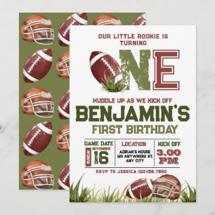 Football 1st Year Down Football BIrthday Party Invitation