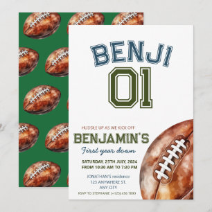 Football 1st Year Down Football BIrthday Party Invitation