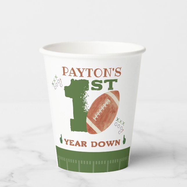 Football 1st Year Down Football BIrthday Party Paper Cups (Front)