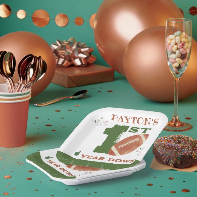 Football 1st Year Down Football BIrthday Party Paper Plate (Multi)