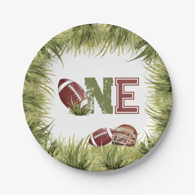 Football 1st Year Down Football Birthday Party Paper Plate (Front)