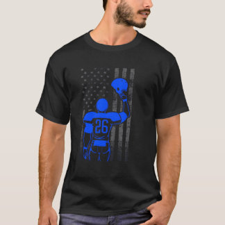 Football 26 Blue Football Player Flag With Helmet T-Shirt