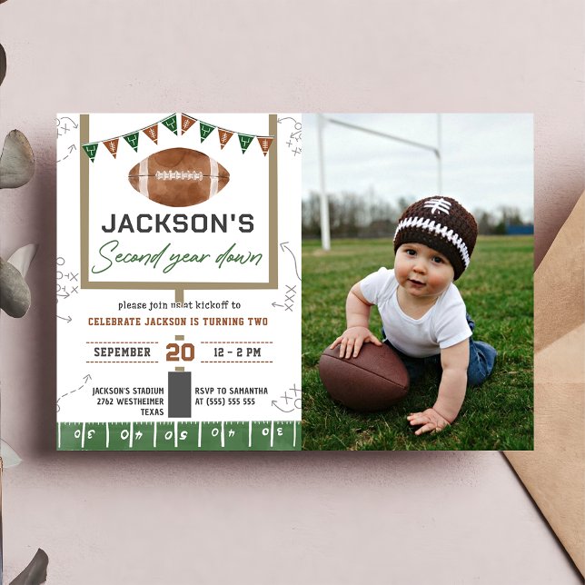 Football 2nd Birthday Party Photo Invitation (Creator Uploaded)