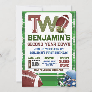 Football 2nd Year Down Birthday Invitation