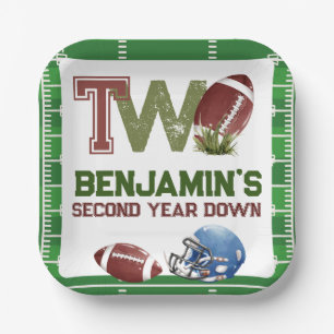 Football 2nd Year Down Birthday Paper Plate