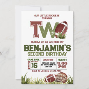 Football 2nd Year Down Football BIrthday Party Invitation
