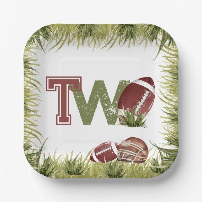 Football 2nd Year Down Football Birthday Party Paper Plate (Front)