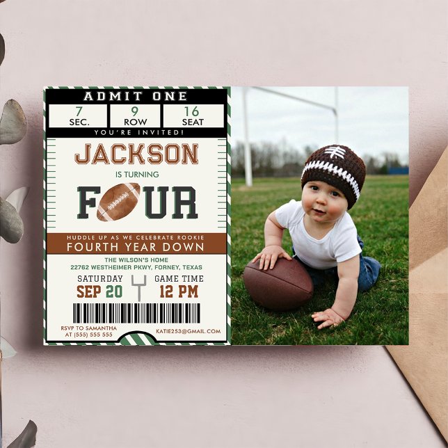 Football 4th Birthday Photo Invitation  (Creator Uploaded)
