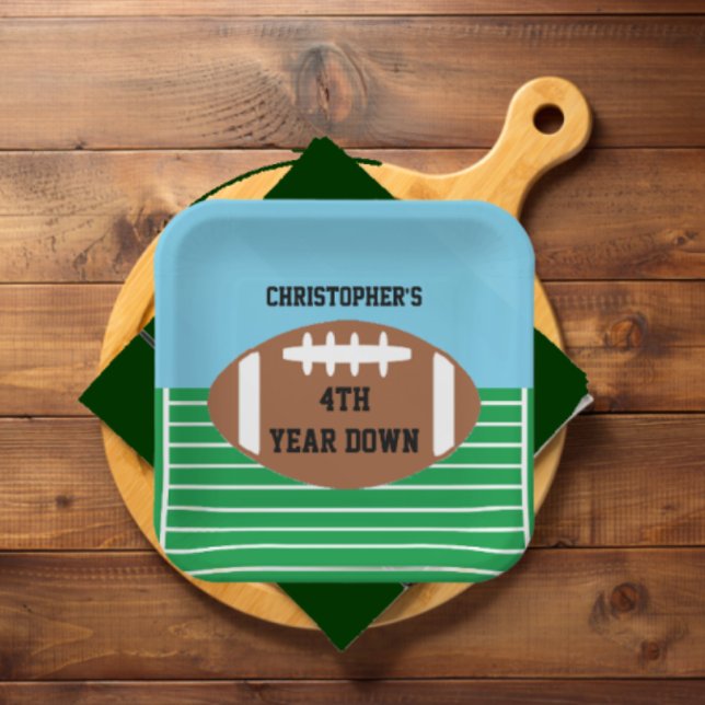 Football 4th Year Down Birthday Paper Plate (Creator Uploaded)