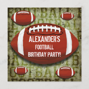 Football 6th Birthday Party Vintage Green Grunge Invitation