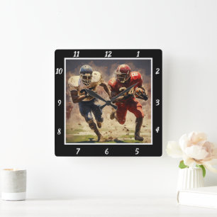 Football Action Art Square Wall Clock