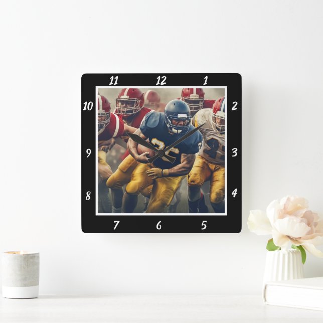 Football Action Photo  Square Wall Clock (Home)
