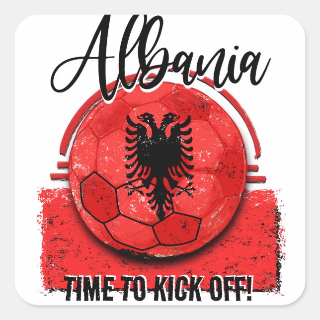 Football Albania Flag, Soccer Fan Square Sticker (Front)