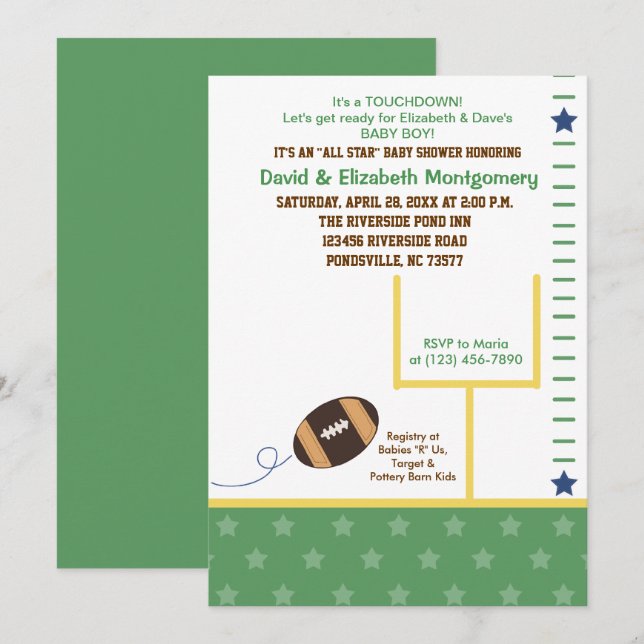 Football All Star Sports Theme Baby Shower Invite (Front/Back)