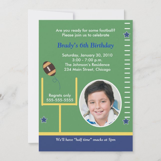 FOOTBALL All Stars Boys Sports PHOTO Birthday Invitation (Front)