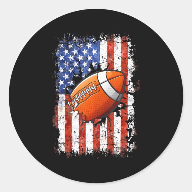 Football American Flag 4th Of July Football Classic Round Sticker (Front)