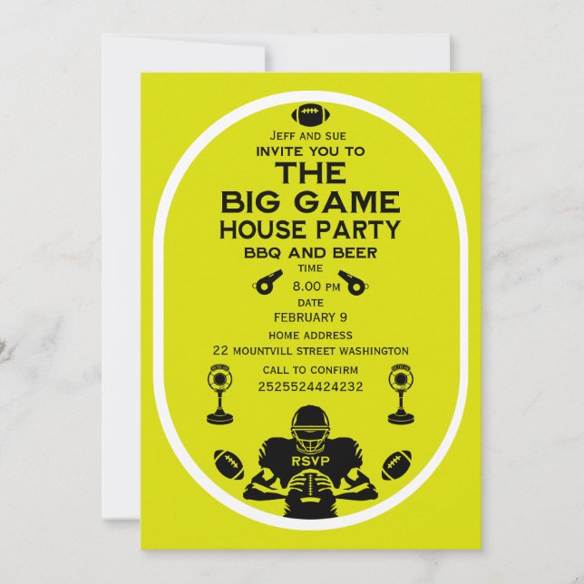 Football And BBQ House Party Invitation (Front)