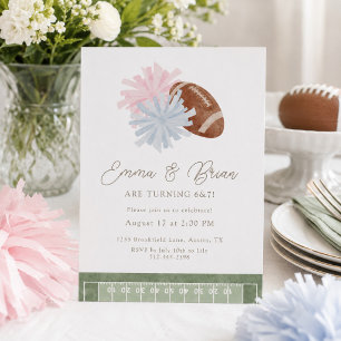 Football and Cheer Siblings Joint Birthday Invitation
