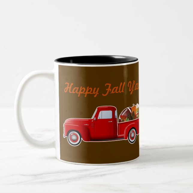 Football and Fall Little Red Truck Two-Tone Coffee Mug (Left)