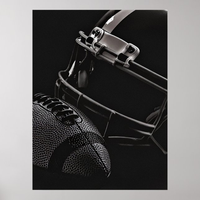 Football and Helmet Black Monochrome Photo Poster (Front)