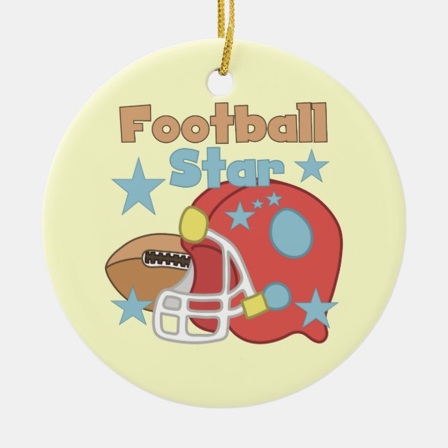 Football and Helmet Football Star T-shirts Ceramic Tree Decoration (Front)
