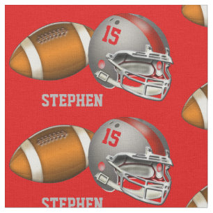 Football and Red   Grey Helmet Number and Name Fabric