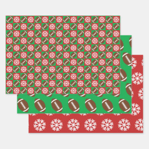 Football and Snowflake Red and Green Christmas  Wrapping Paper Sheet
