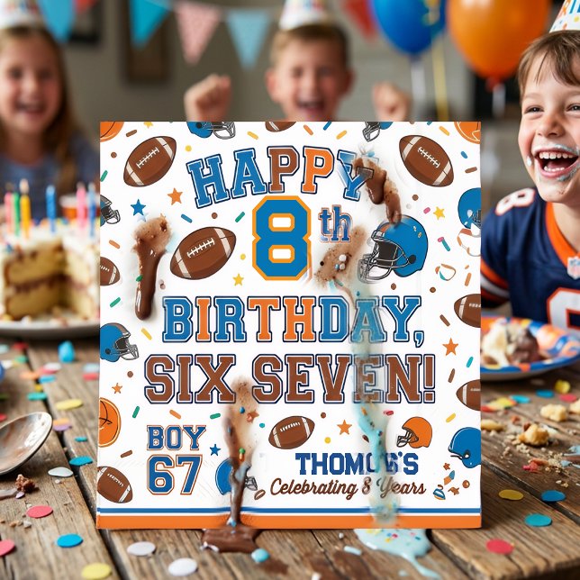  Football and Sprinkles 8th Birthday Party Napkin (Creator Uploaded)
