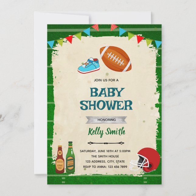 Football and tiny toes baby shower invitation (Front)