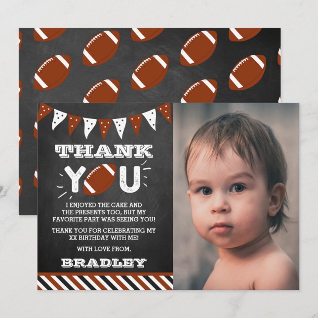Football Any Age Birthday Photo Thank You Card (Front/Back)