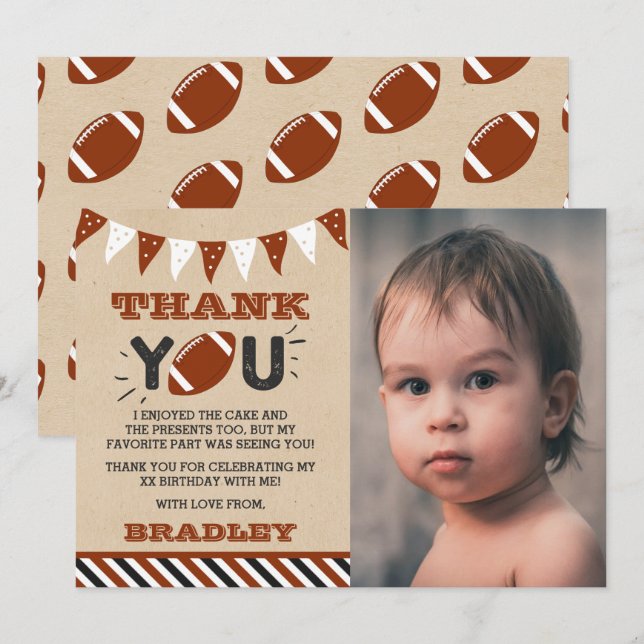 Football Any Age Birthday Photo Thank You Card (Front/Back)