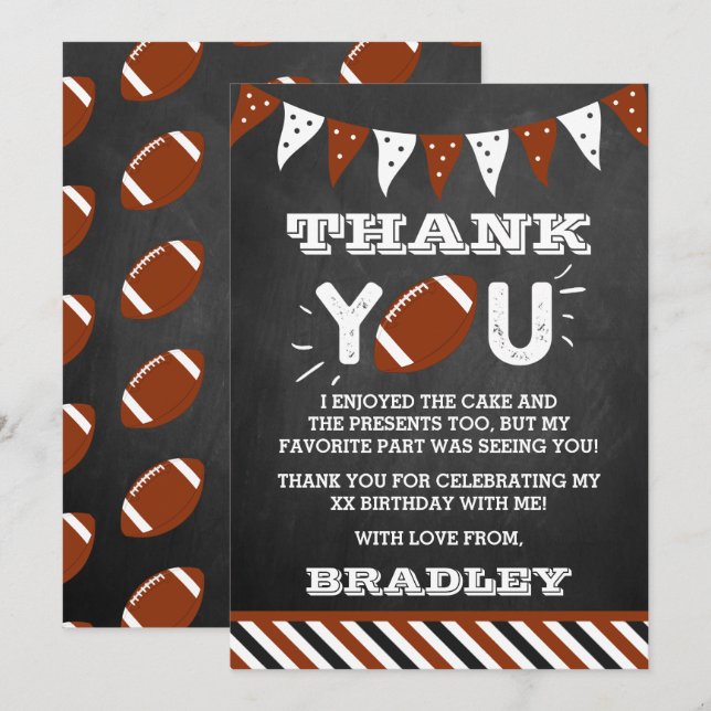 Football Any Age Birthday Thank You Card (Front/Back)