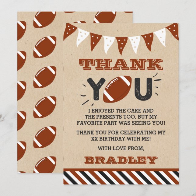 Football Any Age Birthday Thank You Card (Front/Back)