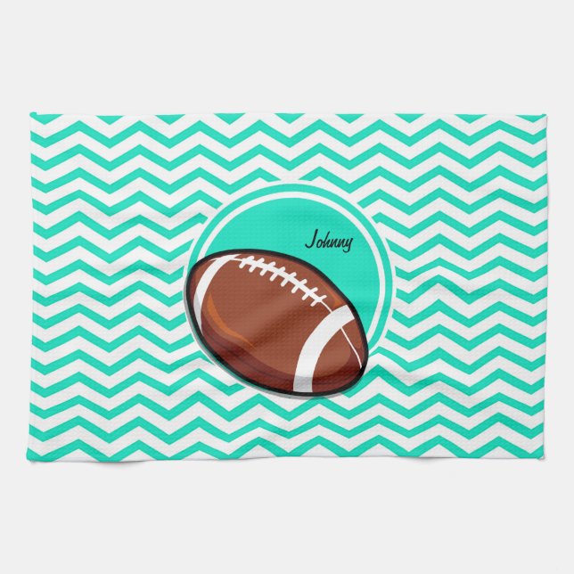 Football; Aqua Green Chevron Tea Towel (Horizontal)