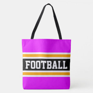 FOOTBALL Athletic Bright Pink Black Orange Stripes Tote Bag