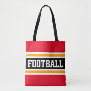 FOOTBALL Athletic Bright Red Black Yellow Stripes Tote Bag