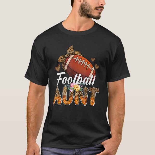 Football Aunt Leopard Heart Game Day  Football T-Shirt (Front)