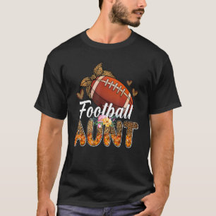Football Aunt Leopard Heart Game Day  Football T-Shirt