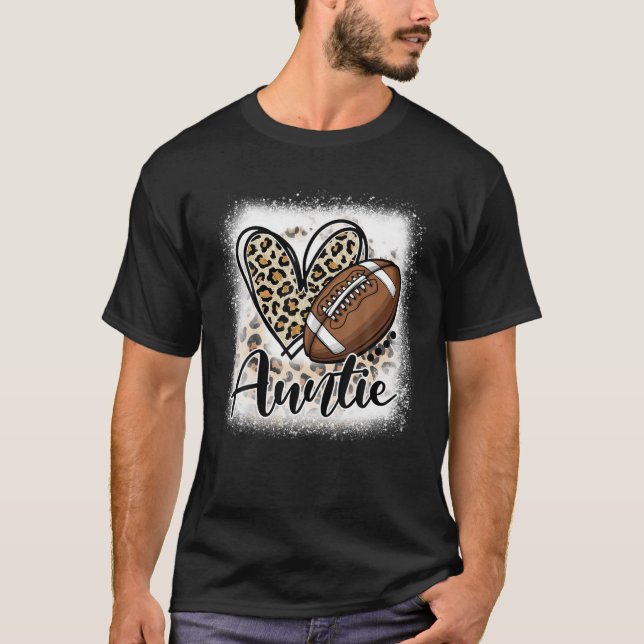 Football Auntie Leopard Heart Football Season Blea T-Shirt (Front)
