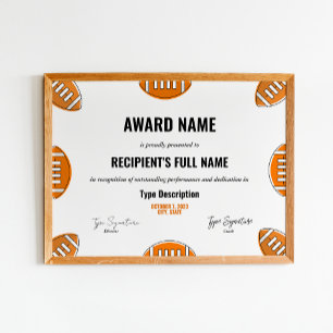 Football Award certificate, MVP Poster