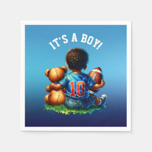 Football Baby Boy and Teddy Baby Shower It's a Boy Napkin