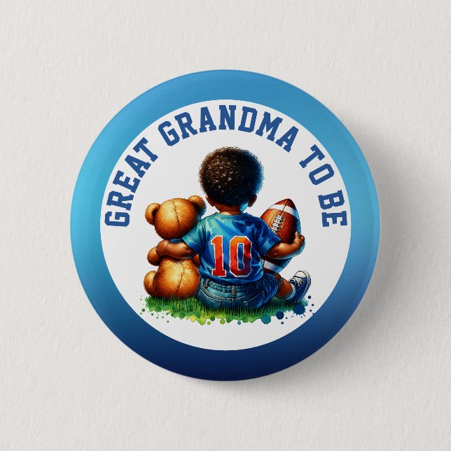 Football Baby Boy and Teddy Bear Grandma to be 6 Cm Round Badge (Front)