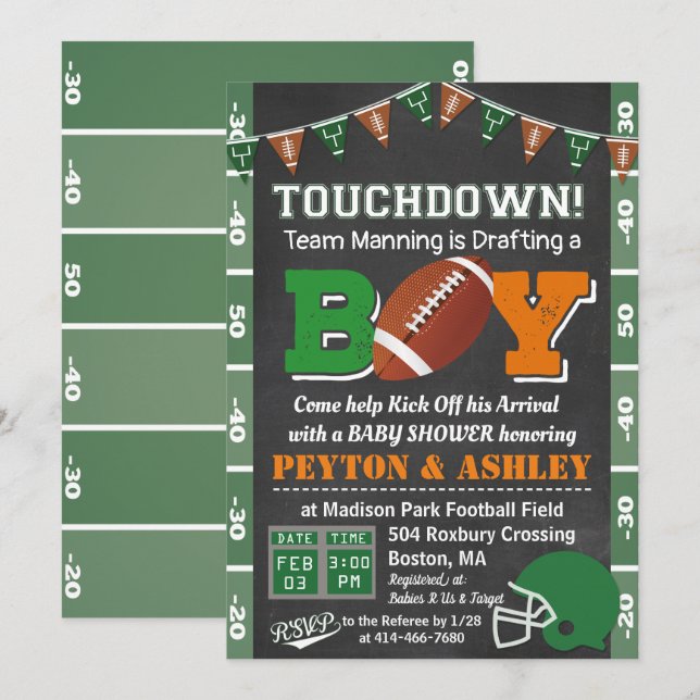 Football Baby Shower Chalkboard Invitation (Front/Back)