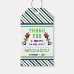 Football Baby Shower Favour Tag, Bue, Green Gift Tags