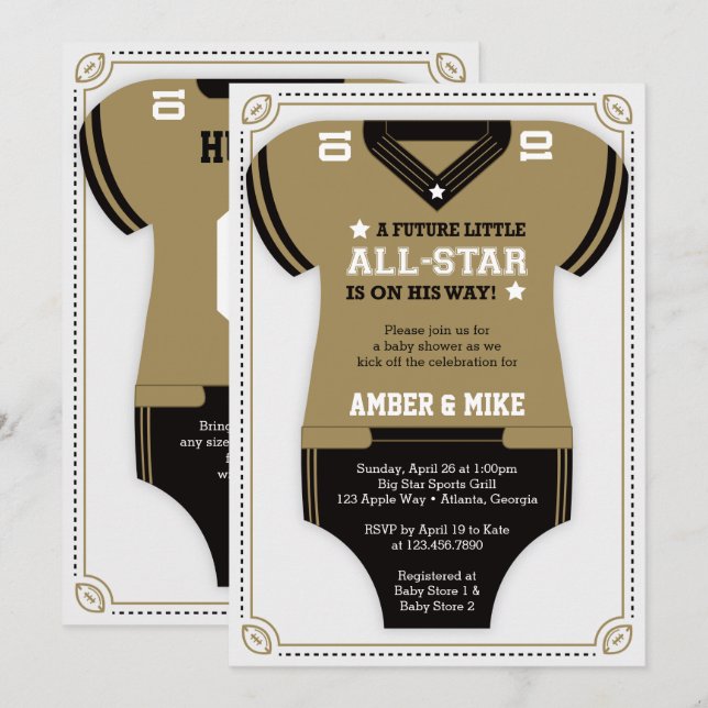 Football Baby Shower Invitation, Gold, Black Invitation (Front/Back)