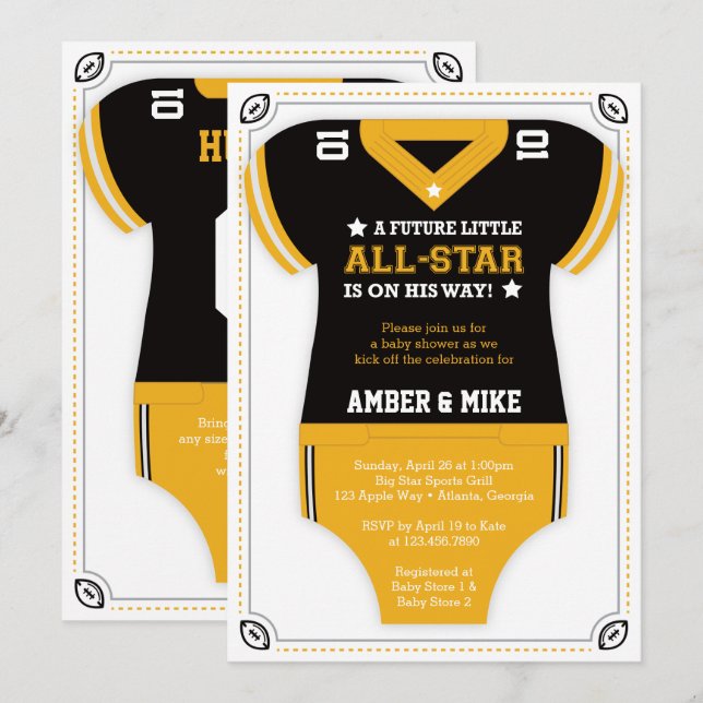 Football Baby Shower Invitation, Gold, Black Invitation (Front/Back)