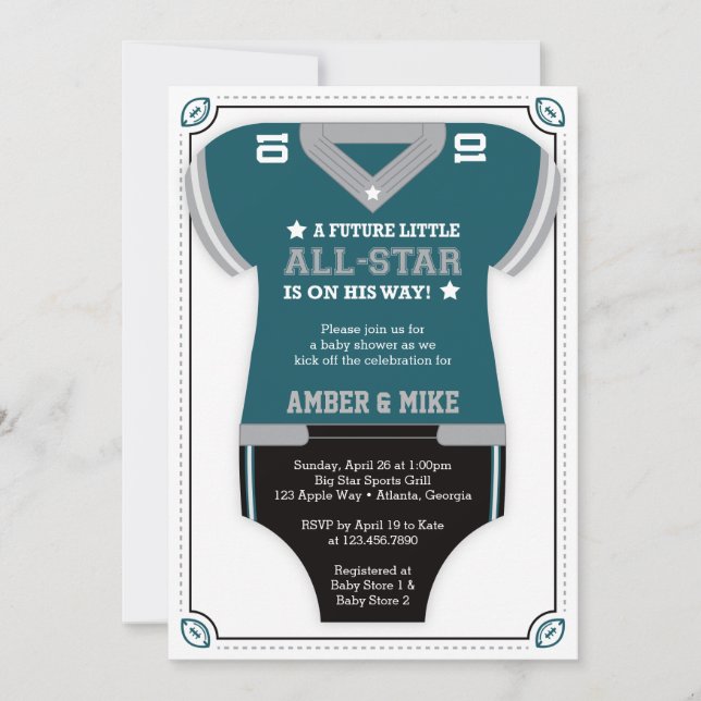 Football Baby Shower Invitation, Green, Black Invitation (Front)