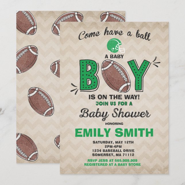Football Baby Shower Invitation Sport Baby Shower (Front/Back)
